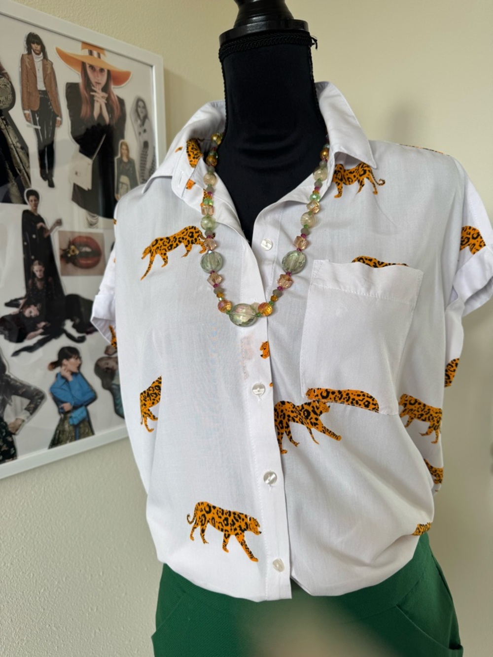 Jane and Delancey White Shirt with Orange Leopard Print